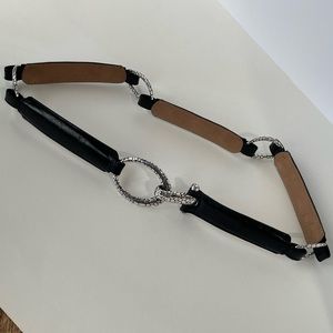 Brighton Belt 34 B60263 black and silver stretchy with hook closure oval unique